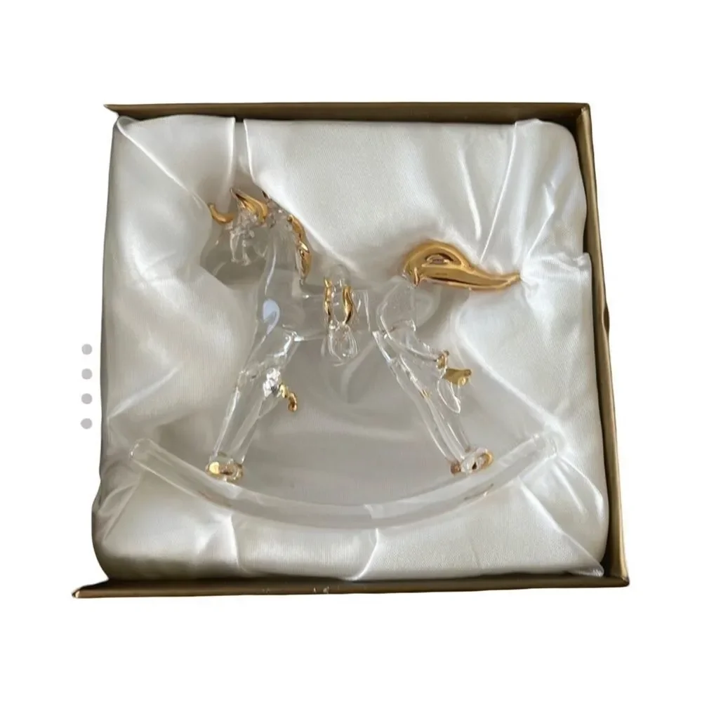 PIER1 GLASS AND GOLD ROCKING HORSE 3.50 “ TALL 1.5 “ W
